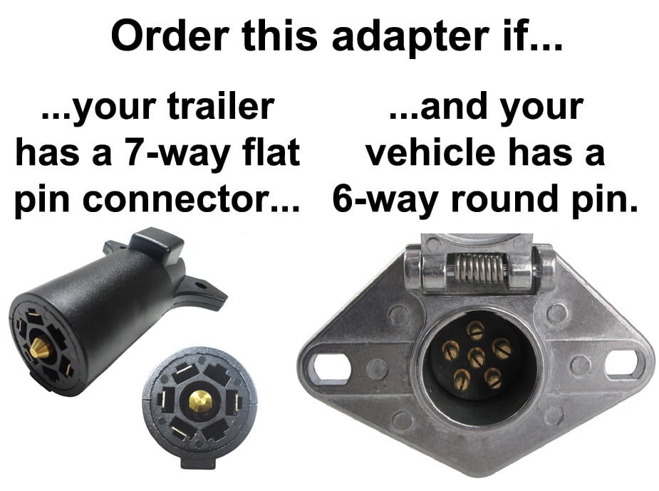 6-Way Round Pin to 7-Way Flat Pin Connector Adapter - Center Pin