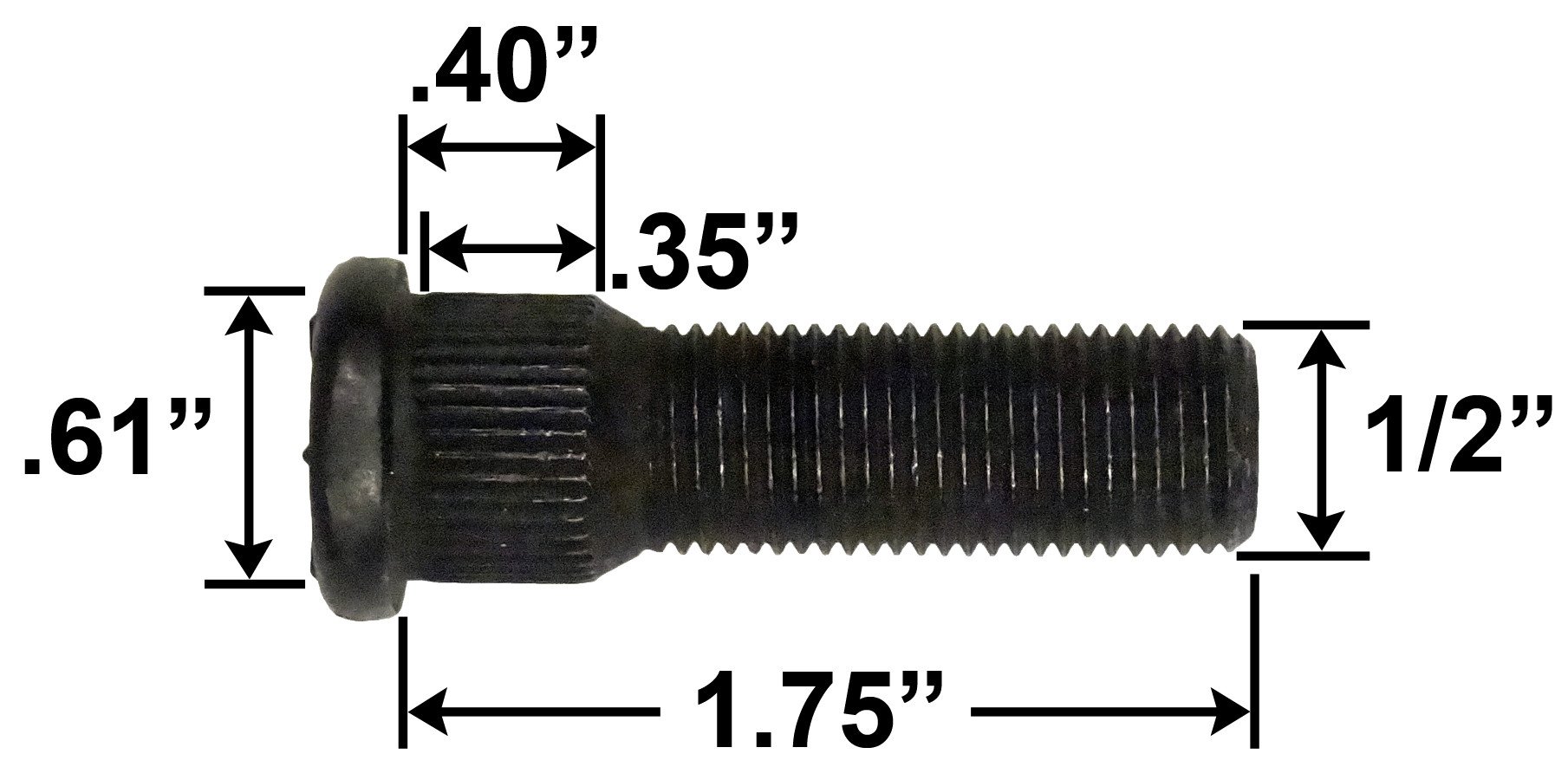 1/2" Wheel Stud - 1.75" Usable Length - .61" Knurl Diameter - Studs