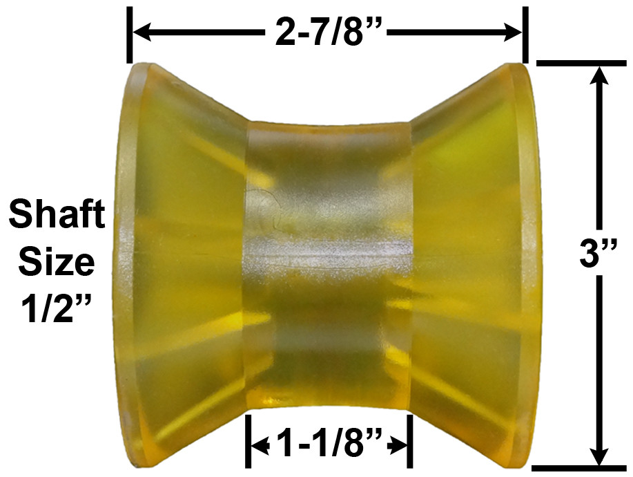 3" Bow Roller - Yellow Poly Vinyl - 1/2" Shaft Size