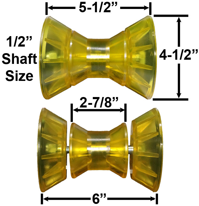 3" Bow Roller with End Bells - Yellow Poly Vinyl - Mounting Bolt Included