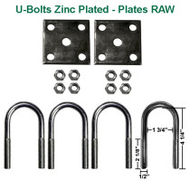 1 3/4" Round Axle U-Bolt Kit - U-Bolts Zinc Plated - Plates Raw
