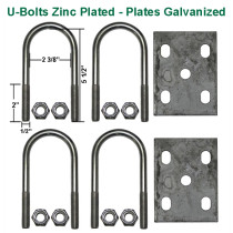Fits 2 3/8" Round Axle U-Bolt Kit - U-Bolts Zink Plated - Plates Galvanized