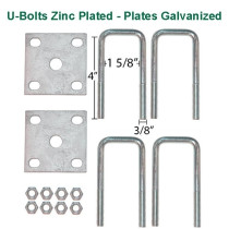 1 1/2" Square Axle U-Bolt Kit with Galvanized Plates - Zinc Plated U-Bolts
