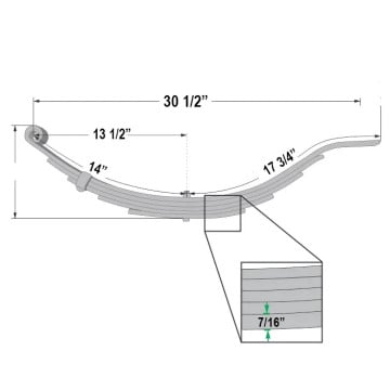 Trailer Leaf Spring - 5 Leaf - 5,000 lbs. Capacity - 2 1/2" Wide