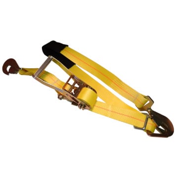 Ratchet Strap w/ Axle Loop w/ Twisted Snap Hooks - 2" x 9' - 10k Capacity - Yellow