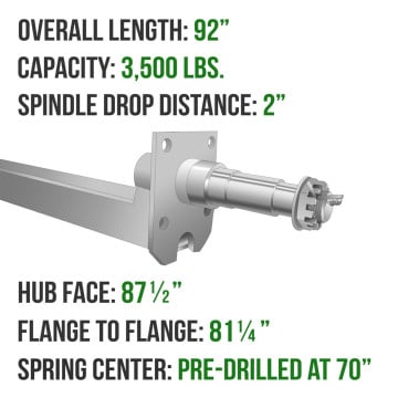 Trailer Axle - 2" x 2" - Galvanized - 3,500 lbs. Capacity - 2" Drop