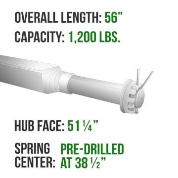 Trailer Axle - 1 1/2" Square - 2,000 lbs. Capacity - 1 1/16" Spindles - Galvanized