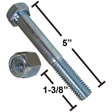1/2" - 13 Thread x 5" Bolt with Nut - Zinc