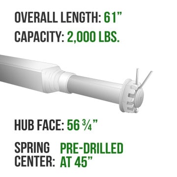 Trailer Axle - 1 1/2" Square - 2,000 lbs. Capacity - 1 1/16" Spindles - Galvanized