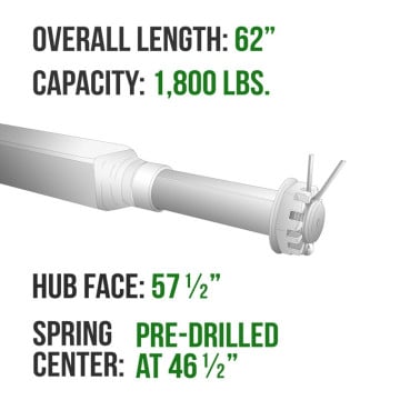 Trailer Axle - 1 1/2" Square - 1,800 lbs. Capacity - 1" Spindles - Galvanized
