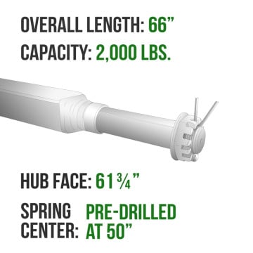 Trailer Axle - 1 1/2" Square - 2,000 lbs. Capacity - 1 1/16" Spindles - Galvanized