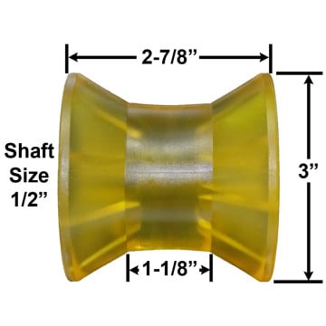 3" Bow Roller - Yellow Poly Vinyl - 1/2" Shaft Size