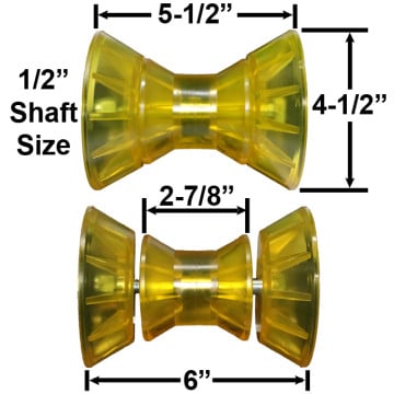 3" Bow Roller with End Bells - Yellow Poly Vinyl - With Bolt