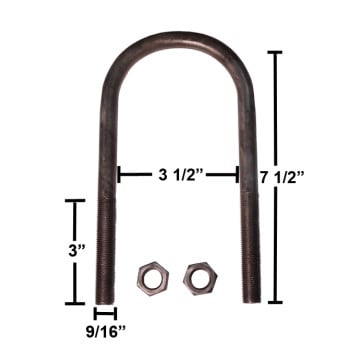 Trailer U-Bolt - Oiled - Round - 3 1/2" x 7 1/2" x 9/16"