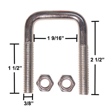 Trailer U-Bolt - Zinc Plated - Square - 1 9/16” x 2 1/2” x 3/8” 