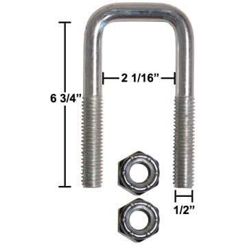 Trailer U-Bolt - Zinc Plated - Square - 2 1/16" x 6 3/4" x 1/2"