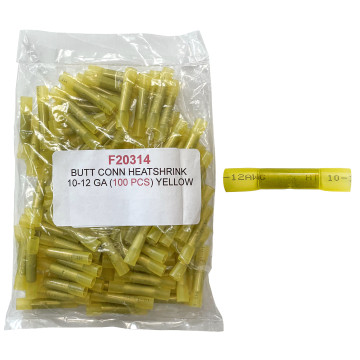 Hillsdale 12-10 GA Heat Shrink Butt Connector - Yellow - 100 pcs