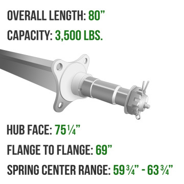 Trailer Axle - 2" Square - 3,500 lbs. Capacity - 1 1/16" x 1 3/8" Spindles - Galvanized
