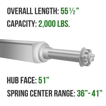 Trailer Axle - 2" Square - 2,000 lbs. Capacity - 1 1/16" Spindles - Galvanized