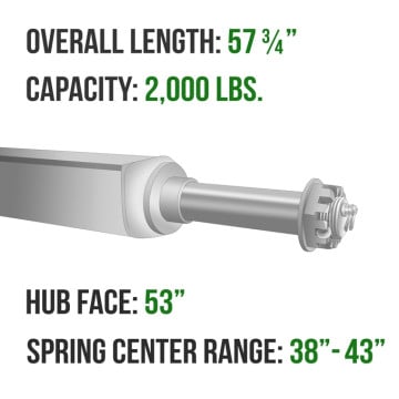 Trailer Axle - 2" Square - 2,000 lbs. Capacity - 1 1/16" Spindles - Galvanized