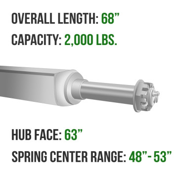 Trailer Axle - 2" Square - 2,000 lbs. Capacity - 1 1/16" Spindles - Galvanized