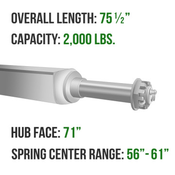 Trailer Axle - 2" Square - 2,000 lbs. Capacity - 1 1/16" Spindles - Galvanized 