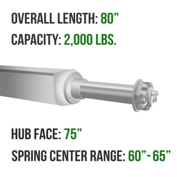 Trailer Axle - 2" Square - 2,000 lbs. Capacity - 1 1/16" Spindles - Galvanized