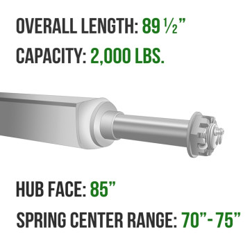 Trailer Axle - 2" Square - 2,000 lbs. Capacity - 1 1/16" Spindles - Galvanized