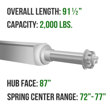 Trailer Axle - 2" Square - 2,000 lbs. Capacity - 1 1/16" Spindles - Galvanized