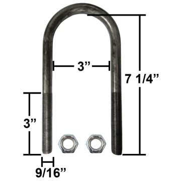 Trailer U-Bolt - Oiled - Round - 3" x 7 1/4" x 9/16"