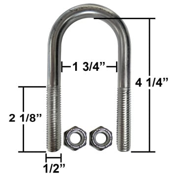 Trailer U-Bolt - Zinc Plated - Round - 1 3/4" x 4 1/4" x 1/2"