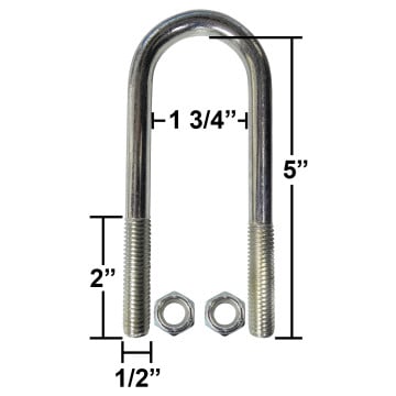 Trailer U-Bolt - Zinc Plated - Round - 1 3/4" x 5" x 1/2"