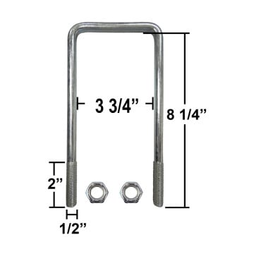 Trailer U-Bolt - Zinc Plated - Square - 3 3/4" x 8 1/4" 1/2"