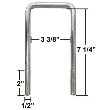 Trailer U-Bolt - Zinc Plated - Square - 3 3/8" x 7 1/4" x 1/2"