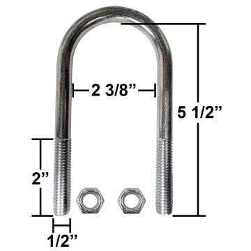Trailer U-Bolt - Zinc Plated - Round - 2 3/8" x 5 1/2" x 1/2"
