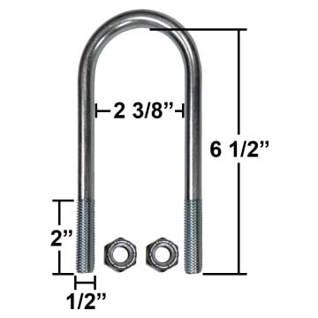 Trailer U-Bolt - Zinc Plated - Round - 2 3/8" x 6 1/2" x 1/2"