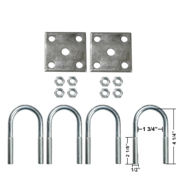 Trailer U-Bolt Kit - Fits 1 3/4" Round Axle - Galvanized Plates - Zinc U-Bolts