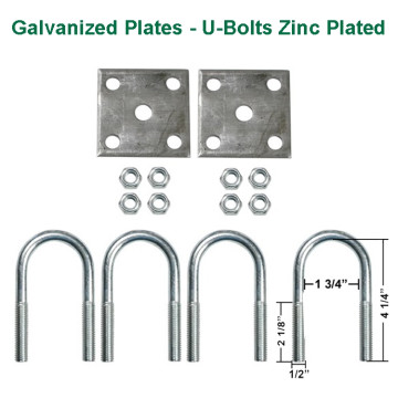 Fits 1 3/4" Round Axle - Trailer U-Bolt Kit - Galvanized Plates - U-Bolts Zinc Plated