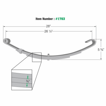 Loadrite 26" Open Eye Trailer Leaf Spring - 3 Leaves - 1,750 lbs. Capacity - 2030.033 / Compatible with 250-031408 / C-3 / 21010 / 263 
