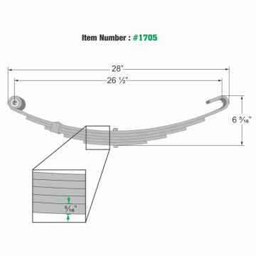 Loadrite 26" Open Eye Trailer Leaf Spring - 5 Leaves - 2,850 lbs. Capacity - 2030.013 / Compatible with 250-031414 / C-5 / 30035 / SO-C5