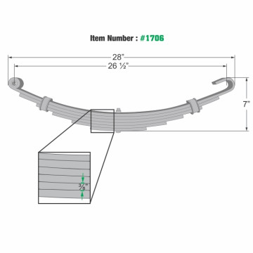 26" Open Eye Trailer Leaf Spring - 6 Leaves - 3,300 lbs. Capacity - Compatible with 250-031417