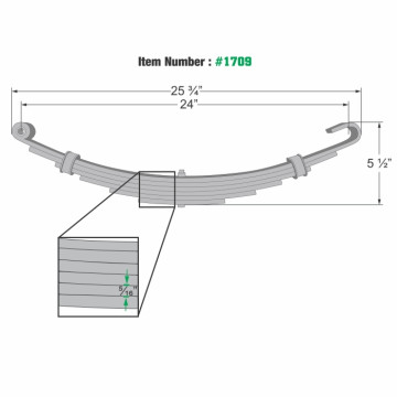 24" Open Eye Trailer Leaf Spring - 6 Leaves - 2,000 lbs. Capacity (Also Known as Hook Up)