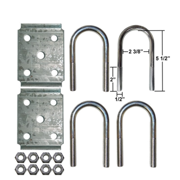Trailer U-Bolt Kit - Fits 2 3/8" Round Axle - Raw Plates - Zinc U-Bolts