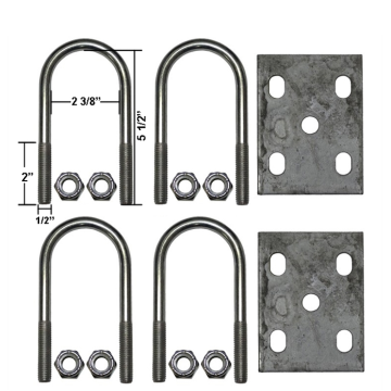 Trailer U-Bolt Kit - Fits 2 3/8" Round Axle - Galvanized Plates - Zinc U-Bolts