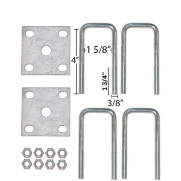 Trailer U-Bolt Kit - Fits 1 1/2" Square Axle - Galvanized Plates - Zinc U-Bolts