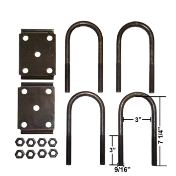 Trailer U-Bolt Kit - Fits 3" Round Axle - 9/16" Diameter U-Bolts