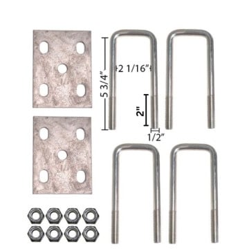 Trailer U-Bolt Kit - Fits 2" Square Axle - Galvanized Plates - Zinc U-Bolts 