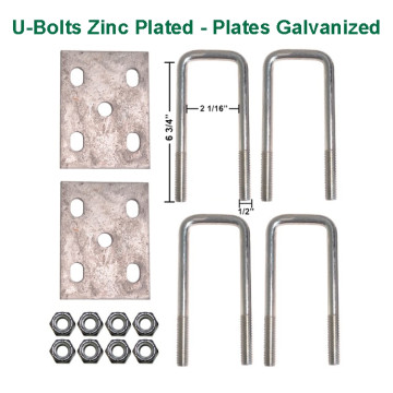 Fits 2" x 3" Drop Axle - Trailer U-Bolt Kit - U-Bolts Zinc Plated - Plates Galvanized