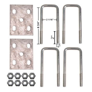 Trailer U-Bolt Kit - Fits 2" x 3" Drop Axle - Galvanized Plates - Zinc U-Bolts