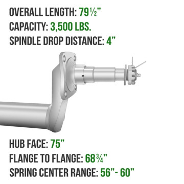 Trailer Axle - Painted 2 3/8" Round - 3,500 lbs. Capacity - 1 3/8" x 1 1/16" Spindles - 4" Drop - 75" Hub Face